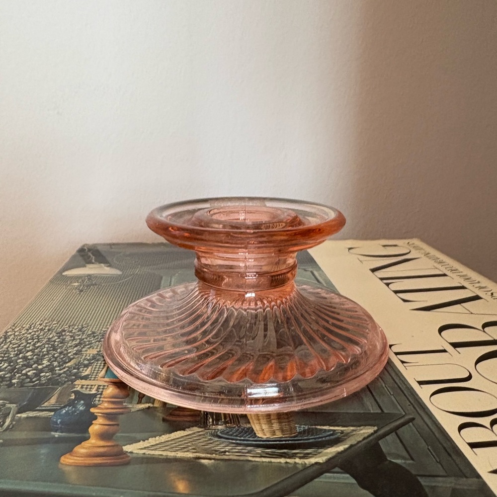 Vintage Pink Glass Candle Holder